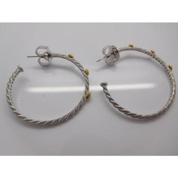 Judith Ripka Heart Hoop In Sterling Silver Earrings 1.5in - Picture 1 of 7